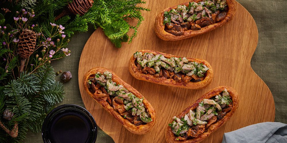 Mushroom salad and herring pastries